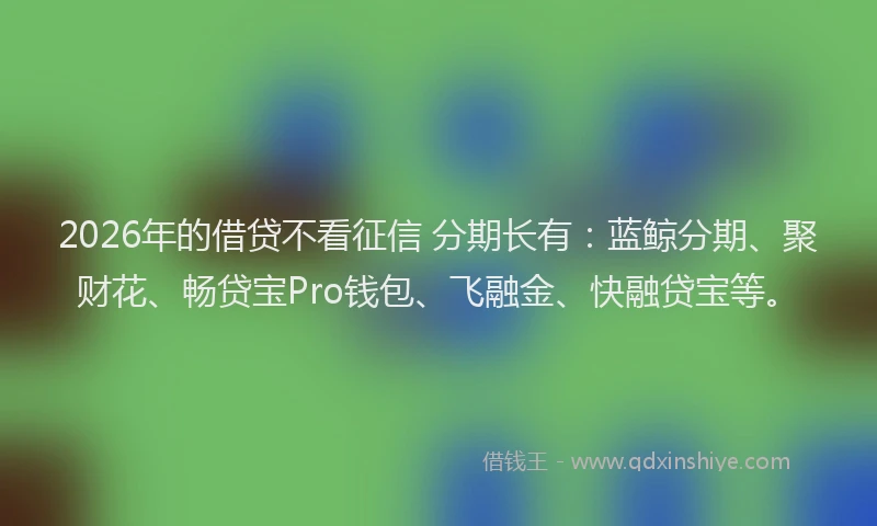 2026年的借贷不看征信 分期长有：蓝鲸分期、聚财花、畅贷宝Pro钱包、飞融金、快融贷宝等。