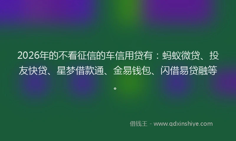 2026年的不看征信的车信用贷有：蚂蚁微贷、投友快贷、星梦借款通、金易钱包、闪借易贷融等。