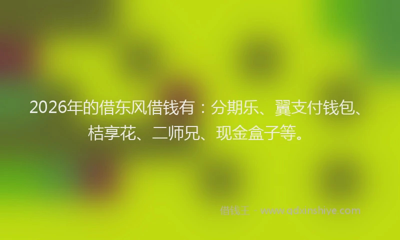 2026年的借东风借钱有：分期乐、翼支付钱包、桔享花、二师兄、现金盒子等。