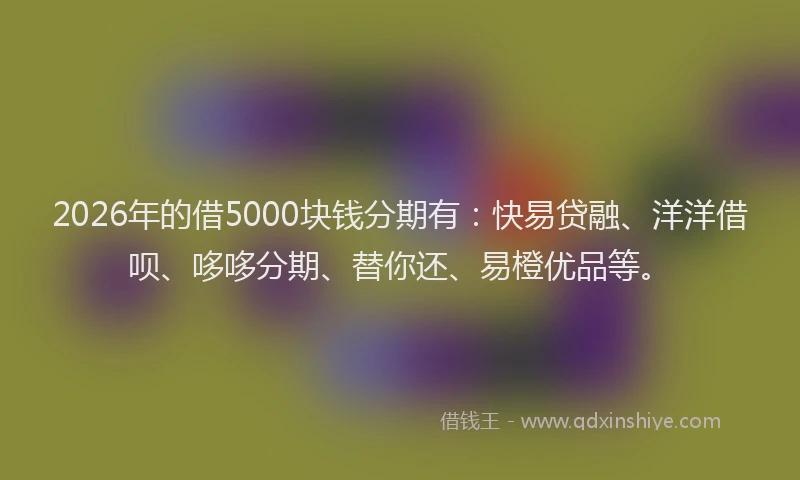 2026年的借5000块钱分期有：快易贷融、洋洋借呗、哆哆分期、替你还、易橙优品等。