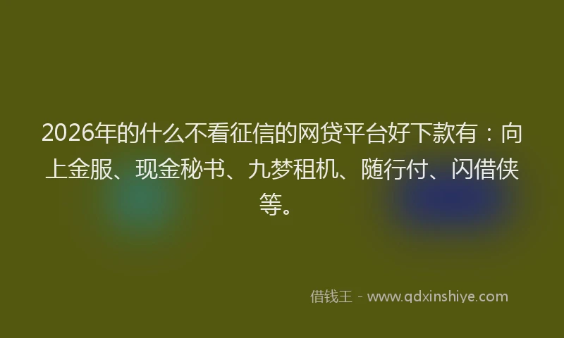 2026年的什么不看征信的网贷平台好下款有:向上金服、现金秘书、九梦租机、随行付、闪借侠等。