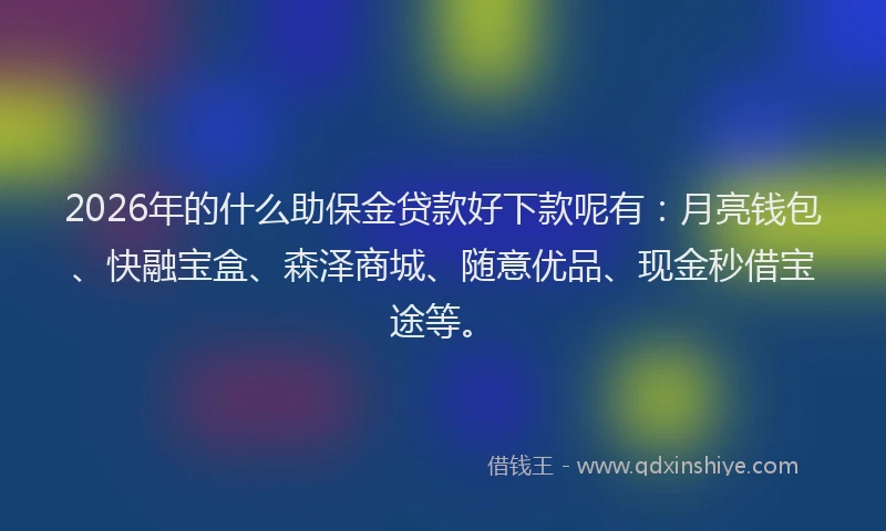 2026年的什么助保金贷款好下款呢有：月亮钱包、快融宝盒、森泽商城、随意优品、现金秒借宝途等。