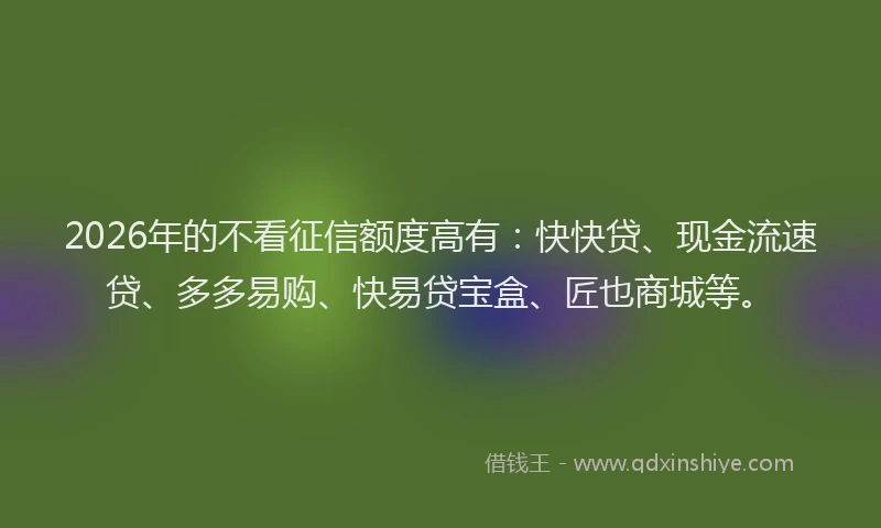 2026年的不看征信额度高有:快快贷、现金流速贷、多多易购、快易贷宝盒、匠也商城等。