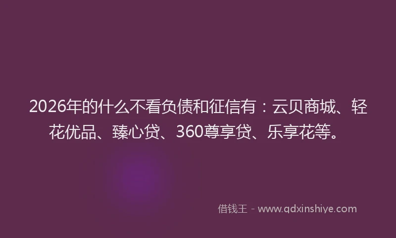 2026年的什么不看负债和征信有:云贝商城、轻花优品、臻心贷、360尊享贷、乐享花等。