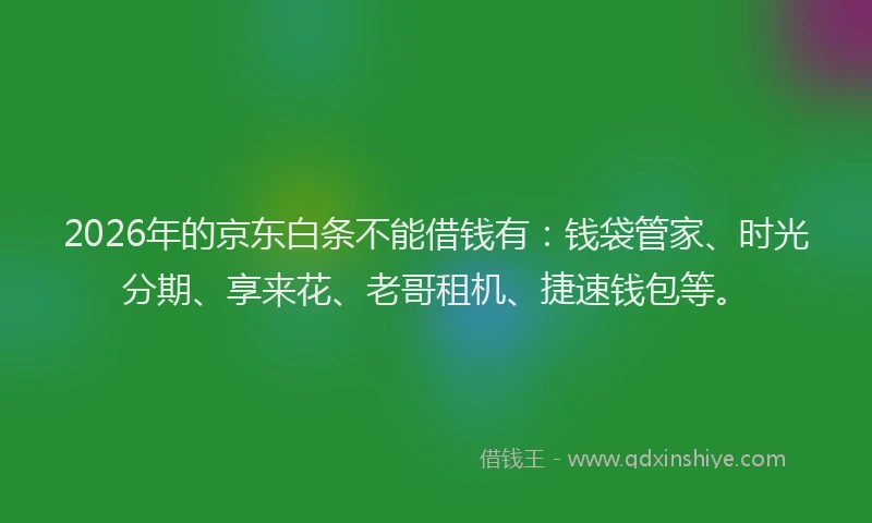 2026年的京东白条不能借钱有:钱袋管家、时光分期、享来花、老哥租机、捷速钱包等。