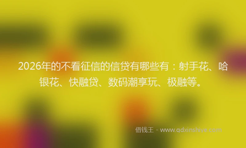 2026年的不看征信的信贷有哪些有：射手花、哈银花、快融贷、数码潮享玩、极融等。
