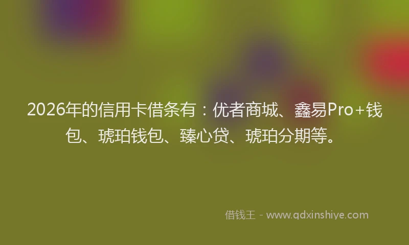 2026年的信用卡借条有:优者商城、鑫易Pro+钱包、琥珀钱包、臻心贷、琥珀分期等。