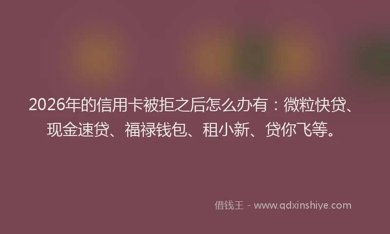 2026年的信用卡被拒之后怎么办有：微粒快贷、现金速贷、福禄钱包、租小新、贷你飞等。
