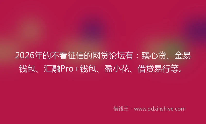 2026年的不看征信的网贷论坛有:臻心贷、金易钱包、汇融Pro+钱包、盈小花、借贷易行等。