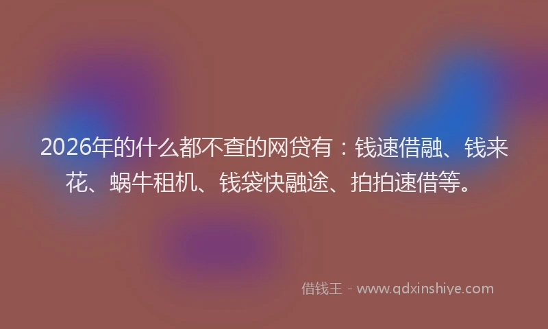 2026年的什么都不查的网贷有：钱速借融、钱来花、蜗牛租机、钱袋快融途、拍拍速借等。