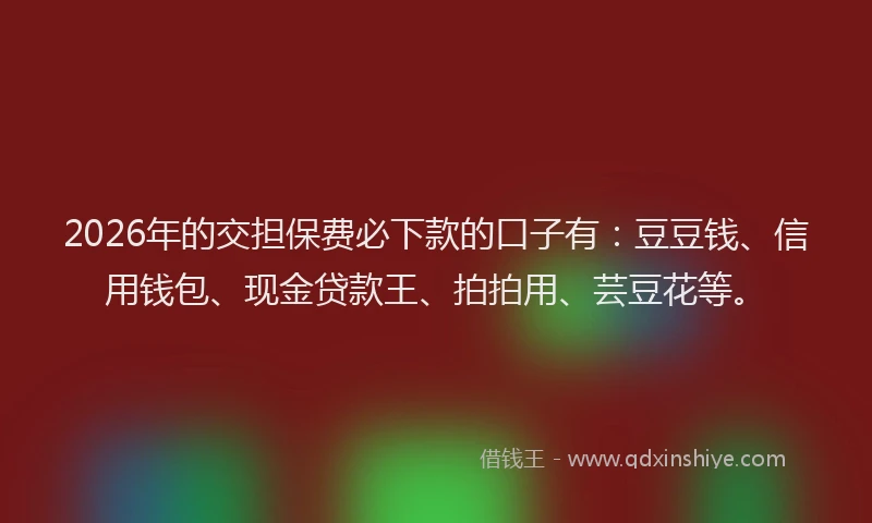 2026年的交担保费必下款的口子有：豆豆钱、信用钱包、现金贷款王、拍拍用、芸豆花等。