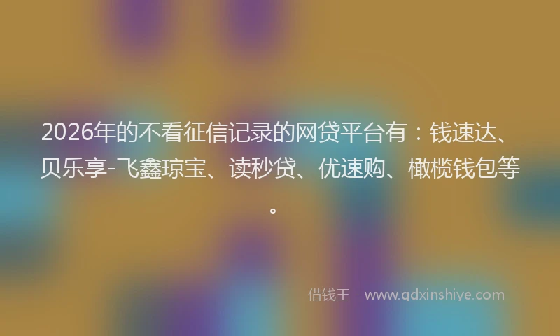 2026年的不看征信记录的网贷平台有：钱速达、贝乐享-飞鑫琼宝、读秒贷、优速购、橄榄钱包等。