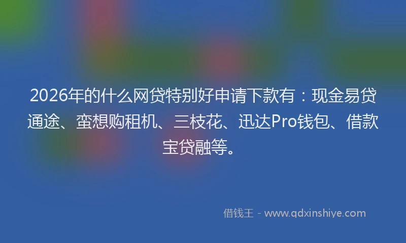 2026年的什么网贷特别好申请下款有：现金易贷通途、蛮想购租机、三枝花、迅达Pro钱包、借款宝贷融等。
