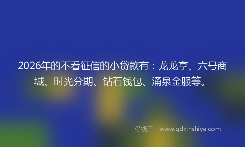 2026年的不看征信的小贷款有：龙龙享、六号商城、时光分期、钻石钱包、涌泉金服等。