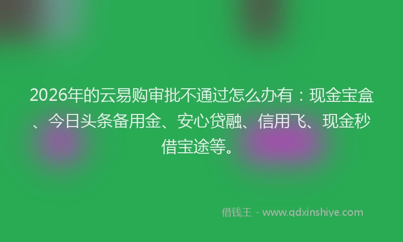 2026年的云易购审批不通过怎么办有：现金宝盒、今日头条备用金、安心贷融、信用飞、现金秒借宝途等。