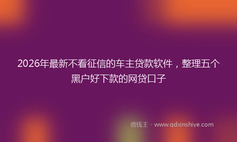 2026年最新不看征信的车主贷款软件，整理五个黑户好下款的网贷口子