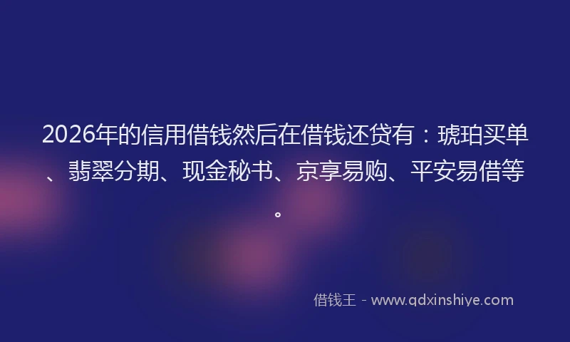 2026年的信用借钱然后在借钱还贷有：琥珀买单、翡翠分期、现金秘书、京享易购、平安易借等。