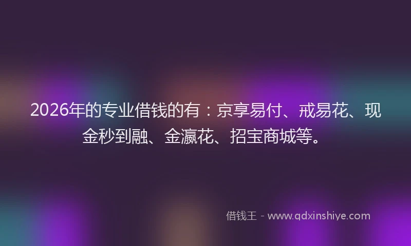 2026年的专业借钱的有：京享易付、戒易花、现金秒到融、金瀛花、招宝商城等。