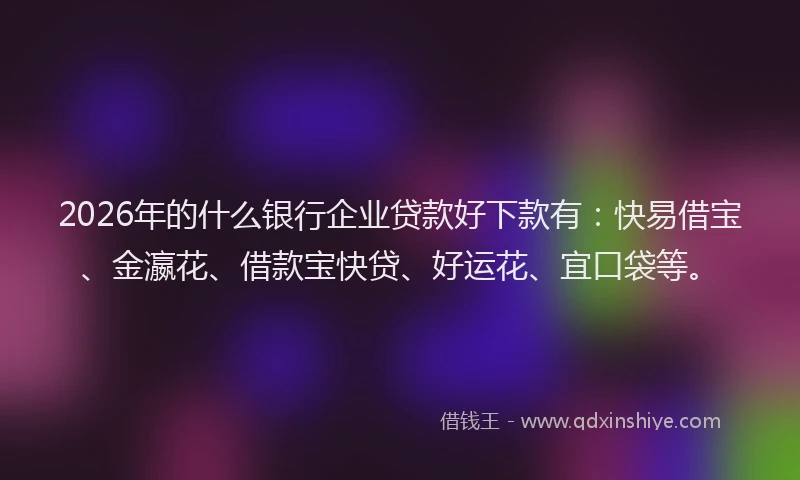 2026年的什么银行企业贷款好下款有:快易借宝、金瀛花、借款宝快贷、好运花、宜口袋等。