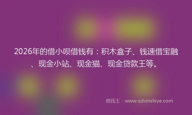 2026年的借小呗借钱有：积木盒子、钱速借宝融、现金小站、现金猫、现金贷款王等。