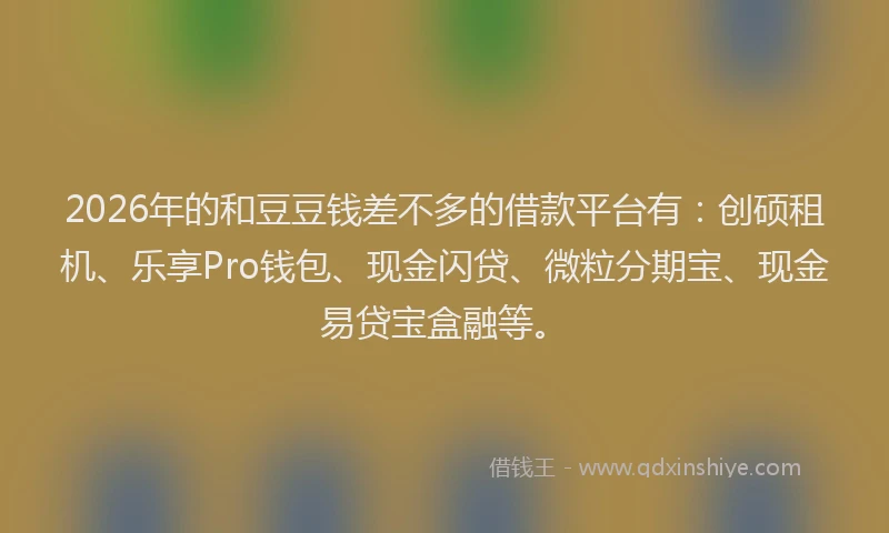 2026年的和豆豆钱差不多的借款平台有：创硕租机、乐享Pro钱包、现金闪贷、微粒分期宝、现金易贷宝盒融等。