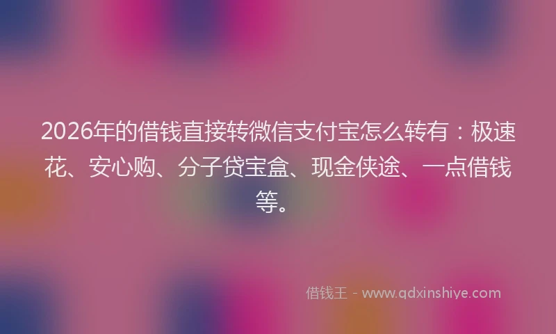 2026年的借钱直接转微信支付宝怎么转有：极速花、安心购、分子贷宝盒、现金侠途、一点借钱等。