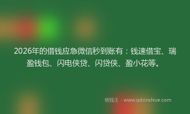 2026年的借钱应急微信秒到账有:钱速借宝、瑞盈钱包、闪电侠贷、闪贷侠、盈小花等。