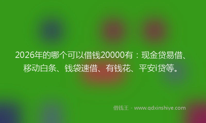 2026年的哪个可以借钱20000有:现金贷易借、移动白条、钱袋速借、有钱花、平安i贷等。