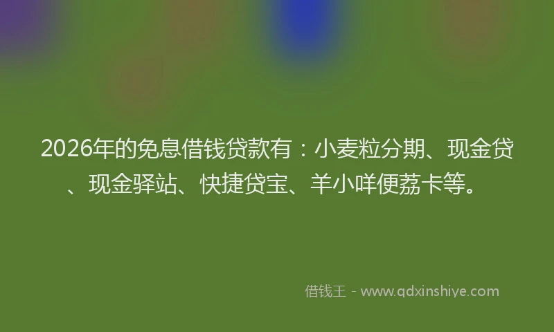 2026年的免息借钱贷款有：小麦粒分期、现金贷、现金驿站、快捷贷宝、羊小咩便荔卡等。