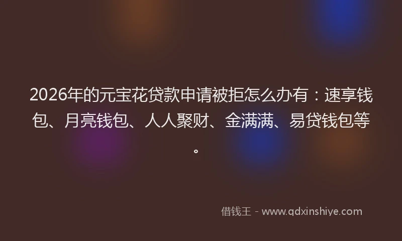 2026年的元宝花贷款申请被拒怎么办有：速享钱包、月亮钱包、人人聚财、金满满、易贷钱包等。