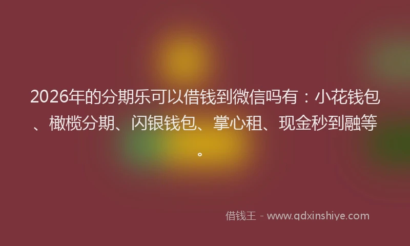 2026年的分期乐可以借钱到微信吗有：小花钱包、橄榄分期、闪银钱包、掌心租、现金秒到融等。