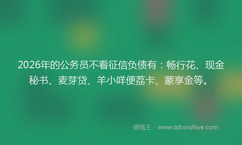 2026年的公务员不看征信负债有：畅行花、现金秘书、麦芽贷、羊小咩便荔卡、蒙享金等。