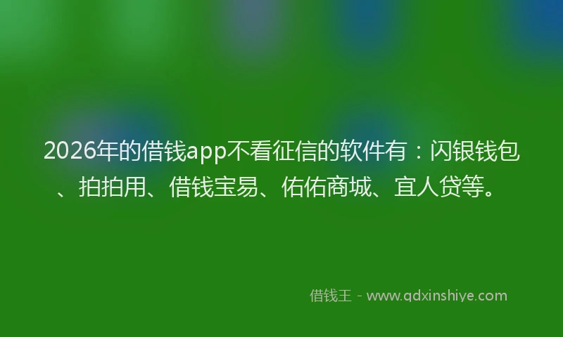 2026年的借钱app不看征信的软件有：闪银钱包、拍拍用、借钱宝易、佑佑商城、宜人贷等。