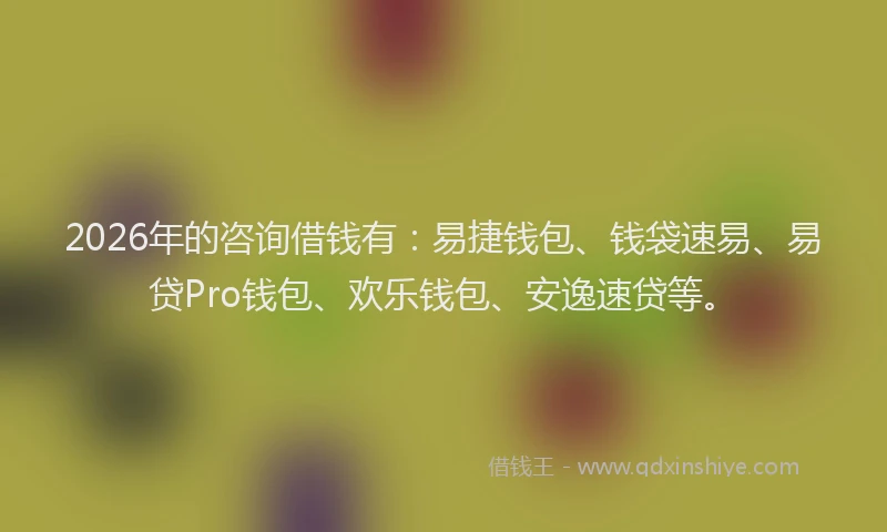 2026年的咨询借钱有:易捷钱包、钱袋速易、易贷Pro钱包、欢乐钱包、安逸速贷等。