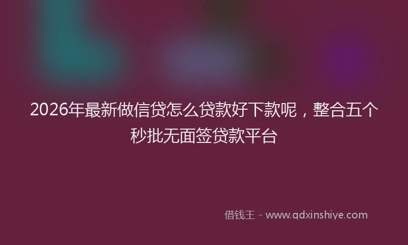 2026年最新做信贷怎么贷款好下款呢，整合五个秒批无面签贷款平台