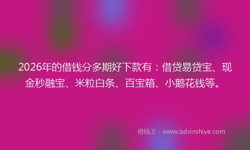 2026年的借钱分多期好下款有:借贷易贷宝、现金秒融宝、米粒白条、百宝箱、小鹅花钱等。
