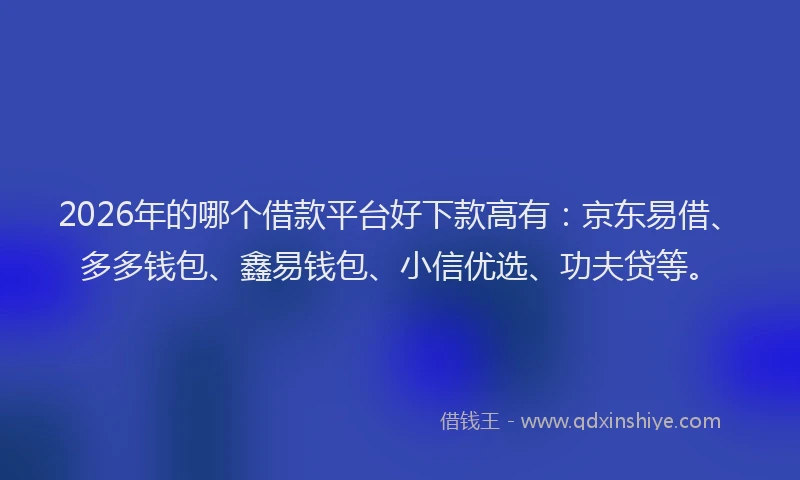 2026年的哪个借款平台好下款高有：京东易借、多多钱包、鑫易钱包、小信优选、功夫贷等。