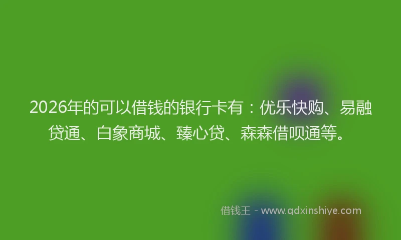 2026年的可以借钱的银行卡有：优乐快购、易融贷通、白象商城、臻心贷、森森借呗通等。