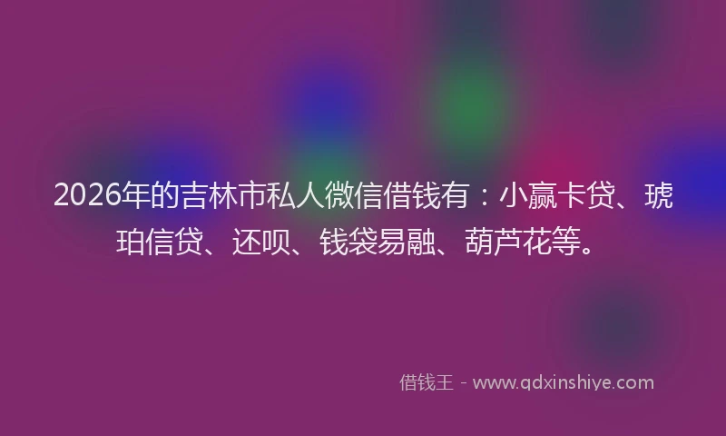 2026年的吉林市私人微信借钱有:小赢卡贷、琥珀信贷、还呗、钱袋易融、葫芦花等。