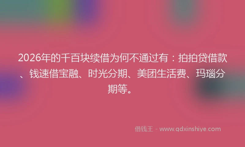 2026年的千百块续借为何不通过有：拍拍贷借款、钱速借宝融、时光分期、美团生活费、玛瑙分期等。