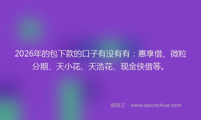 2026年的包下款的口子有没有有：惠享借、微粒分期、天小花、天浩花、现金侠借等。