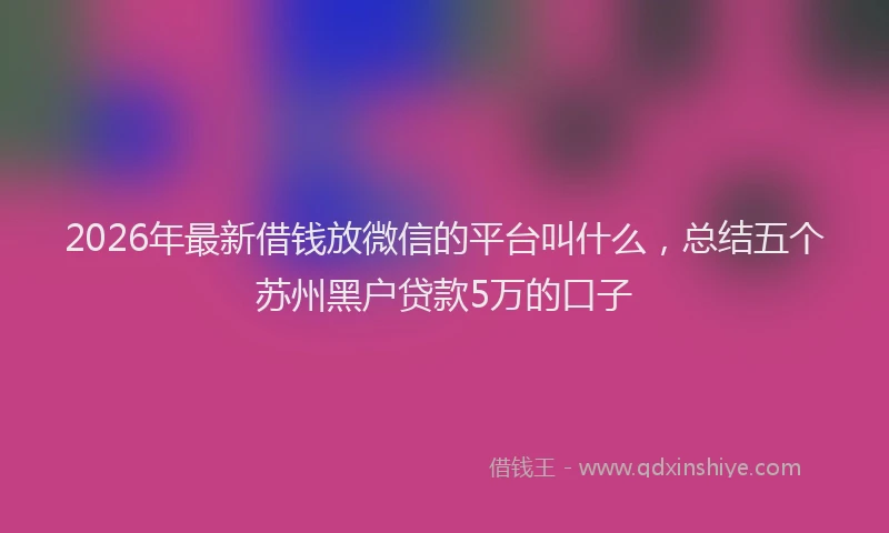 2026年最新借钱放微信的平台叫什么，总结五个苏州黑户贷款5万的口子