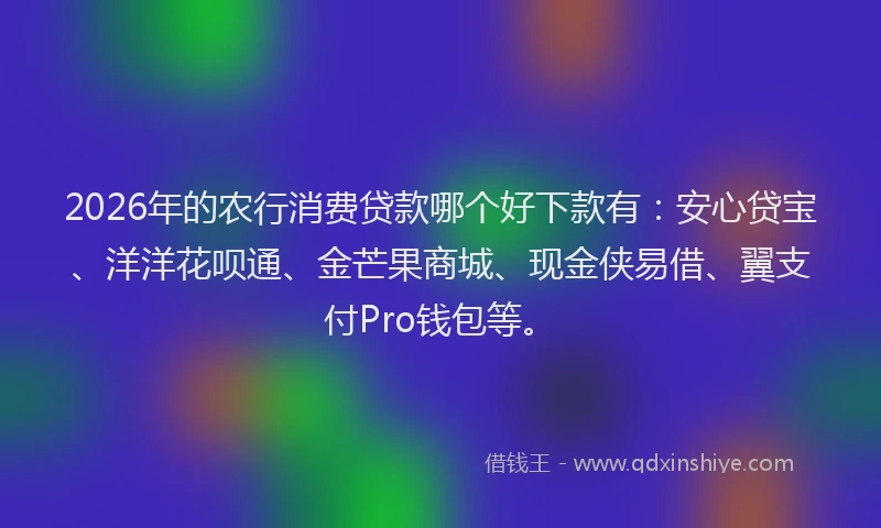 2026年的农行消费贷款哪个好下款有：安心贷宝、洋洋花呗通、金芒果商城、现金侠易借、翼支付Pro钱包等。