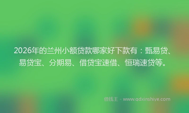 2026年的兰州小额贷款哪家好下款有:甄易贷、易贷宝、分期易、借贷宝速借、恒瑞速贷等。