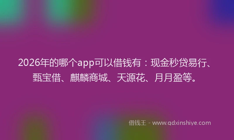 2026年的哪个app可以借钱有：现金秒贷易行、甄宝借、麒麟商城、天源花、月月盈等。