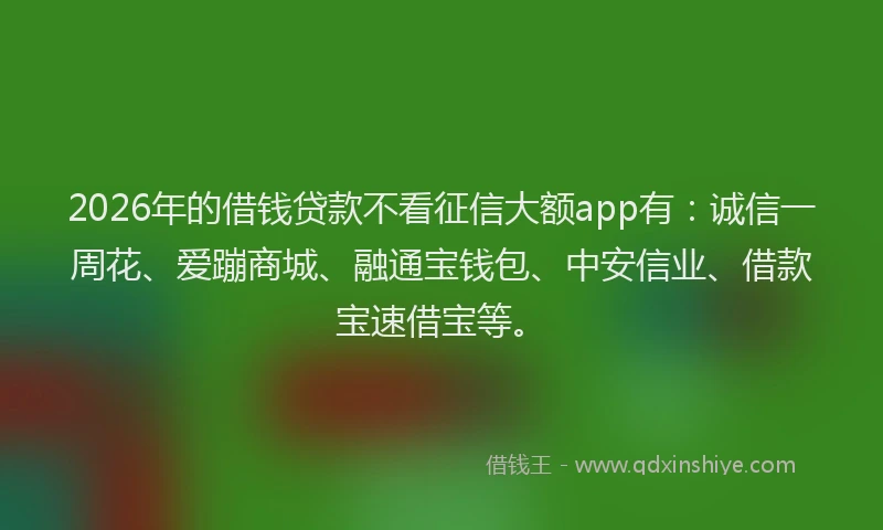 2026年的借钱贷款不看征信大额app有：诚信一周花、爱蹦商城、融通宝钱包、中安信业、借款宝速借宝等。