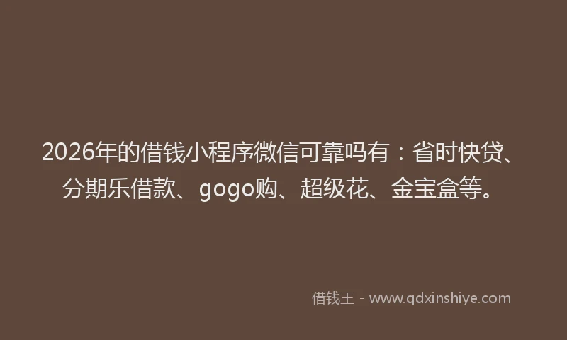 2026年的借钱小程序微信可靠吗有：省时快贷、分期乐借款、gogo购、超级花、金宝盒等。