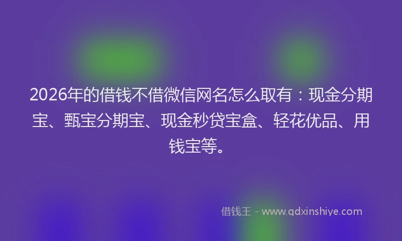 2026年的借钱不借微信网名怎么取有：现金分期宝、甄宝分期宝、现金秒贷宝盒、轻花优品、用钱宝等。