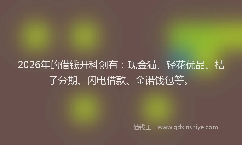 2026年的借钱开科创有:现金猫、轻花优品、桔子分期、闪电借款、金诺钱包等。