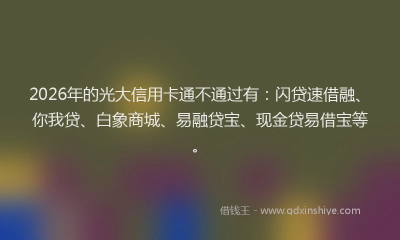 2026年的光大信用卡通不通过有:闪贷速借融、你我贷、白象商城、易融贷宝、现金贷易借宝等。